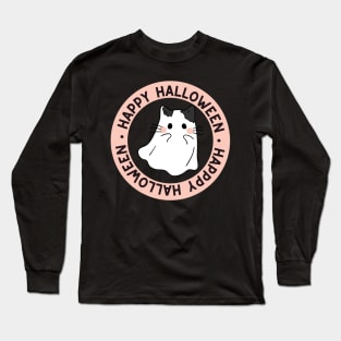 Cute Kitty Cat Ghost Creepy House Halloween Long Sleeve T-Shirt